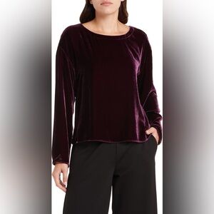 Eileen Fisher Velvet Ballet Neck Top Sweet Plum Large